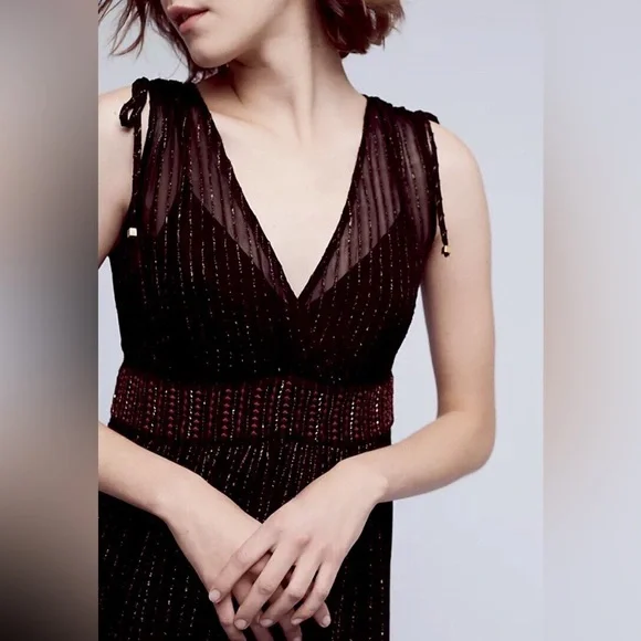 Anthropologie Floreat Annency Semi Sheer Metallic Striped Midi Dress - Picture 5 of 9